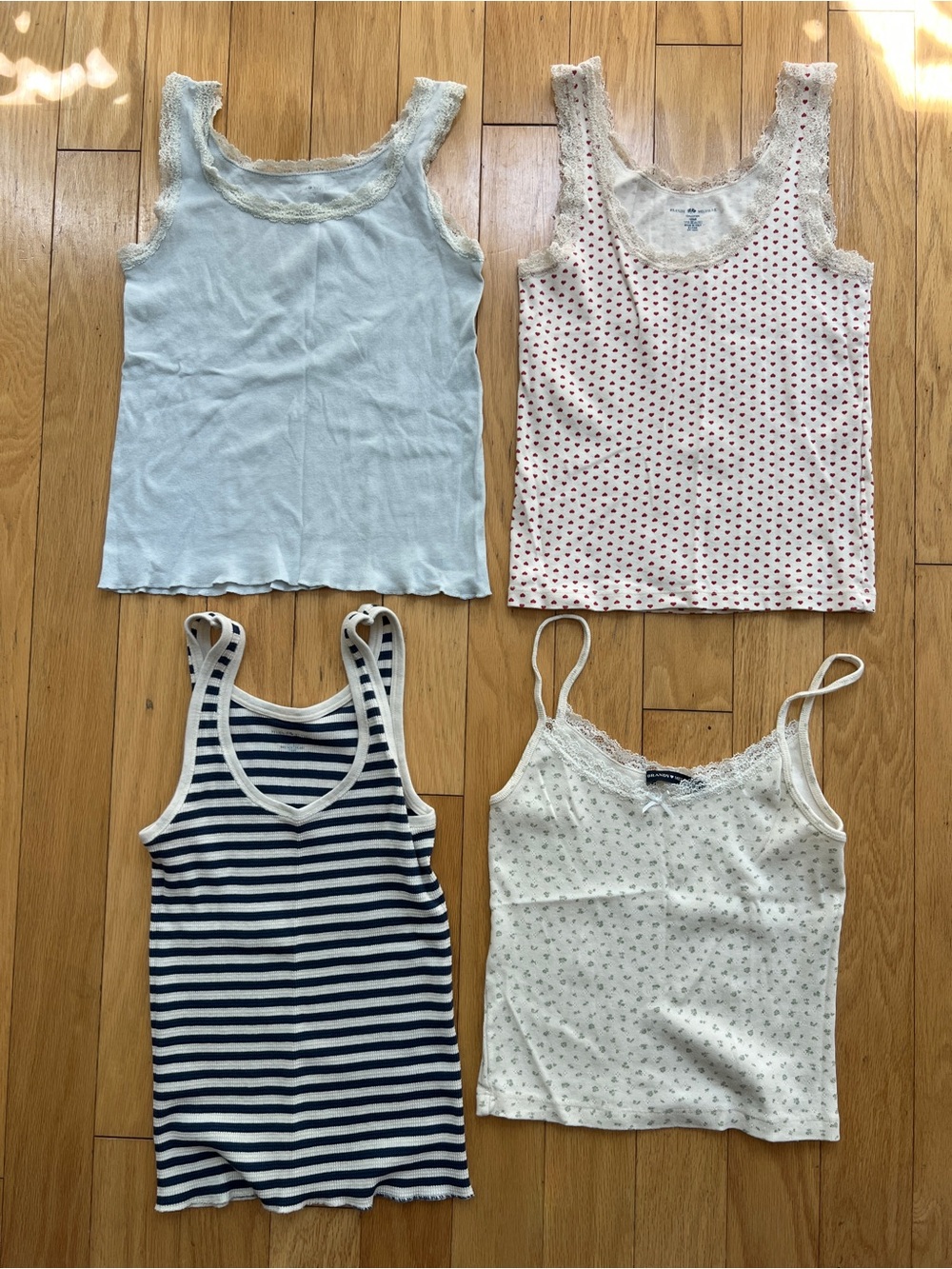 Brandy Melville White, Navy, Pink & Cream Lace-Trim Tank Top Set